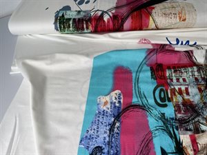 Viscosejersey - med fint farverigt motiv